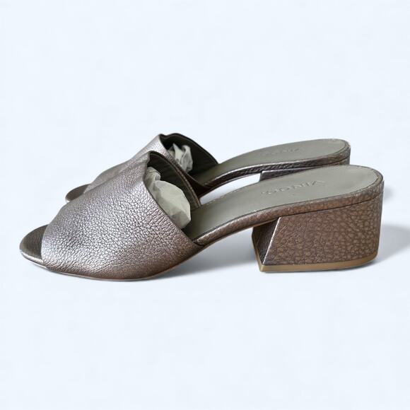 Vince Karissa Metallic Leather Slide Block Heel Sandals women's Size 8 M - Picture 1 of 11